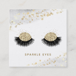 *~* Black Gold Gray Eyes Lashes Glam Luxe Square Business Card
