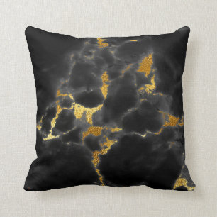 Black Gold Gray Marble Stone Glam Cushion