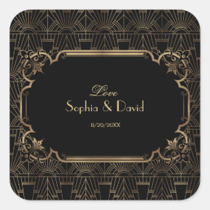 Black Gold Great Gatsby Art Deco 1920s Wedding Square Sticker