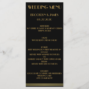 Black Gold Great Gatsby Wedding Menu Cards