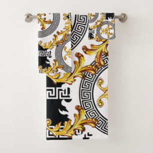 Black Gold Greek decoration  Bath Towel Set