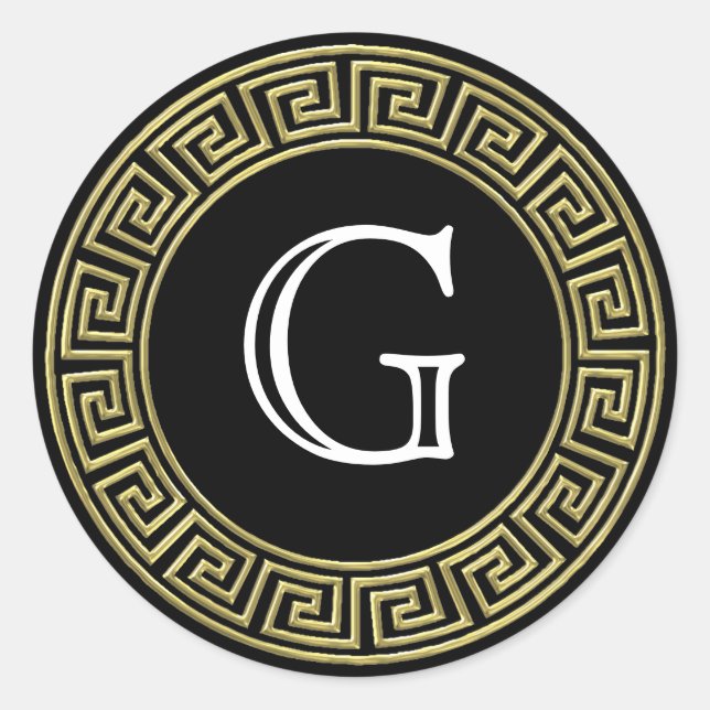 Black Gold Greek Key Monogram Envelope Seals (Front)