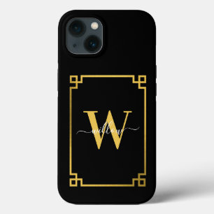 Black & Gold Greek Key Monogrammed iPhone 13 Case