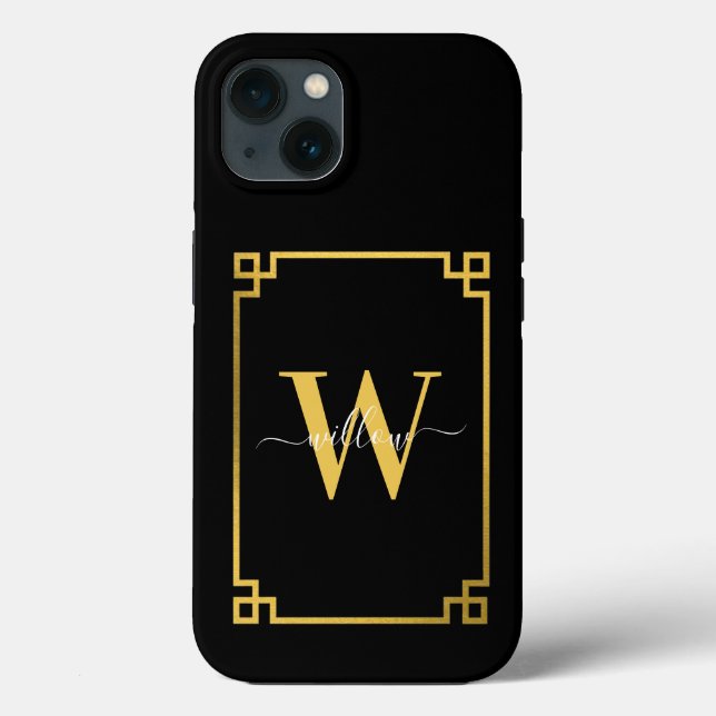 Black & Gold Greek Key Monogrammed   Case-Mate iPhone Case (Back)