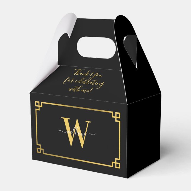 Black & Gold Greek Key Monogrammed Favour Box (Front Side)