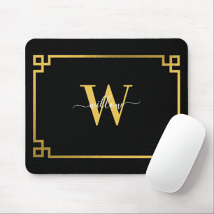 Black & Gold Greek Key Monogrammed Mouse Mat