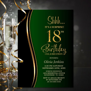 Black Gold Green Surprise 18th Birthday Invitation