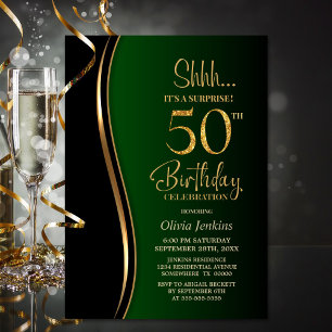 Black Gold Green Surprise 50th Birthday Invitation