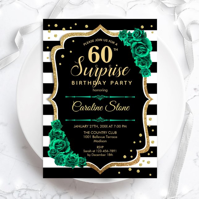 Black Gold Green Surprise 60th Birthday Invitation (Creator Uploaded)