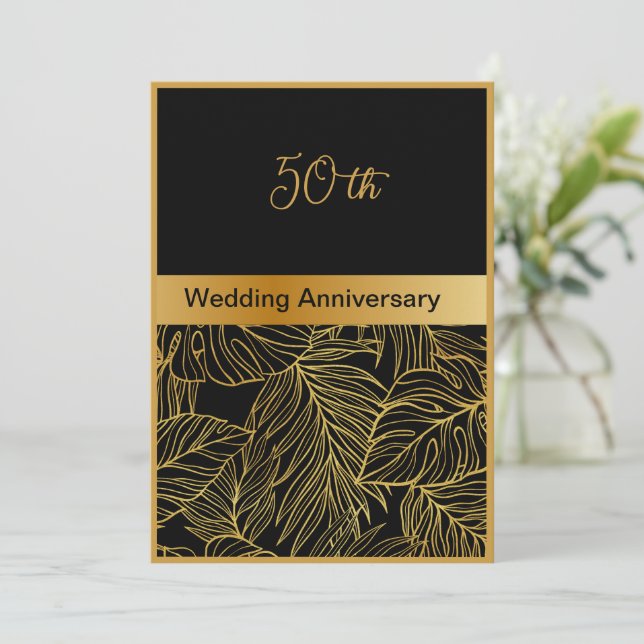 black gold greenery 50th wedding anniversary card (Standing Front)