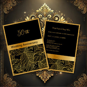 black gold greenery 50th wedding anniversary card