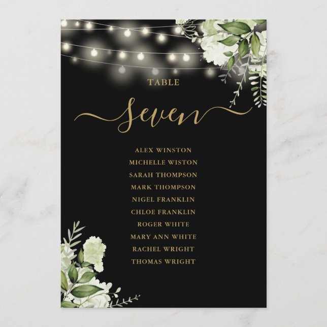 Black Gold Greenery Seating Plan Table Number (Front)