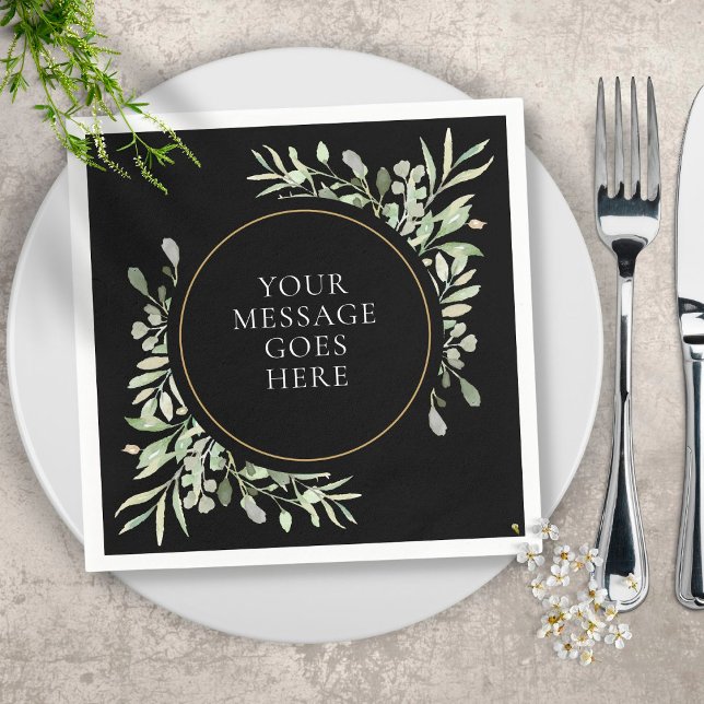 Black Gold Greenery Soft Eucalyptus Leaves Napkin (Creator Uploaded)