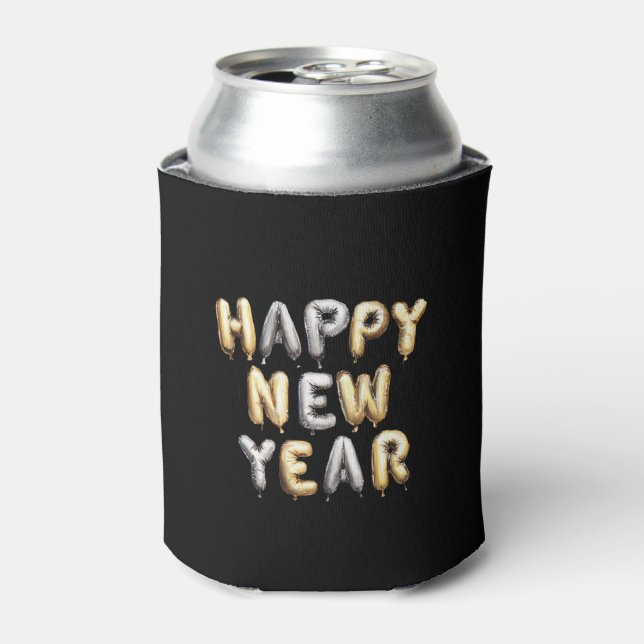 Black Gold Grey Happy New Year Can Cooler (Can Front)