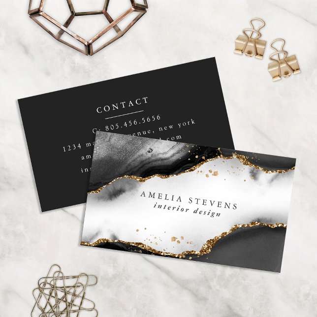 Black, Gold & Grey Mist Agate Business Card (Creator Uploaded)