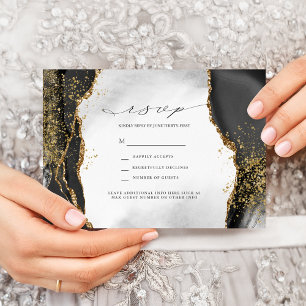 Black, Gold & Grey Mist Agate Wedding RSVP Invitat Invitation