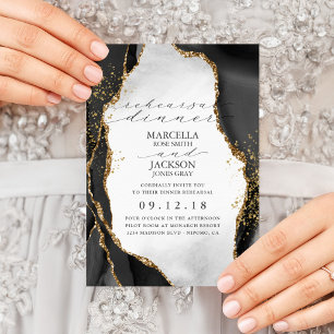 Black, Gold & Grey Mist Agate Wedding RSVP Invitation