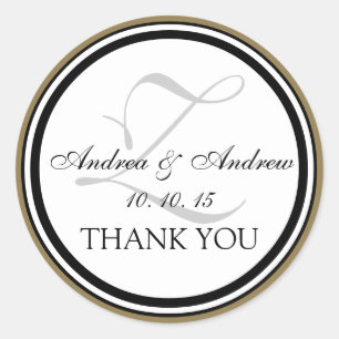Black Gold Grey Monogram Z Wedding Thank You Classic Round Sticker