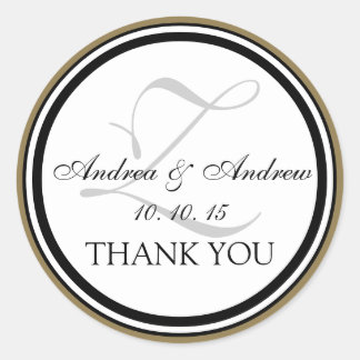 Black Gold Grey Monogram Z Wedding Thank You Classic Round Sticker