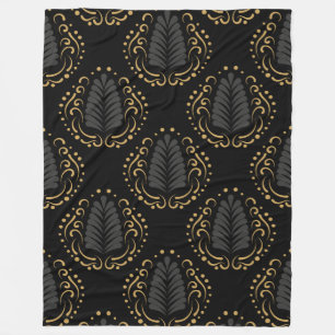 Black Gold & Grey Stylised Damasks Pattern Fleece Blanket