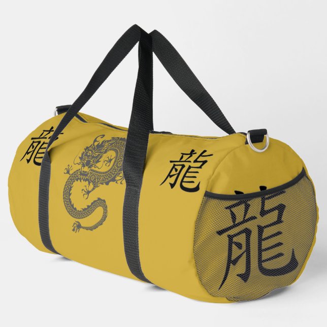 Black, Gold, Grey, Year of Dragon Chinese Zodiac | Duffle Bag (Right Corner)