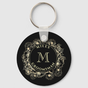 Black Gold Groomsman Monogram Keychain