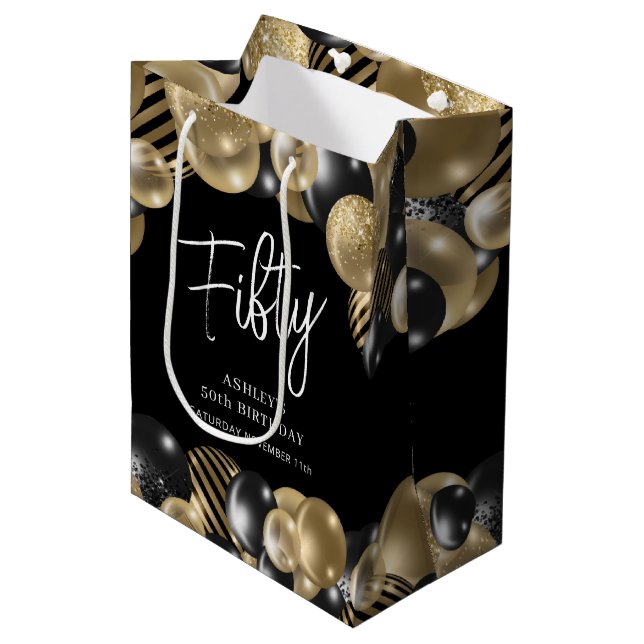 Black Gold Guest Parting  Medium Gift Bag (Front Angled)