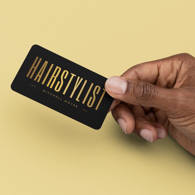 Black & Gold Hair Salon Hairstylist Minimalist  Business Card (Creator Uploaded)