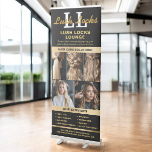 Black Gold Hair Salon Monogram Photo Collage Retractable Banner