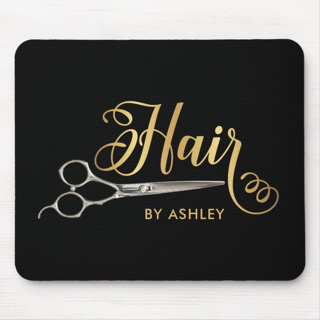 Black & Gold  Hairstylist Salon Name Mouse Mat (Front)