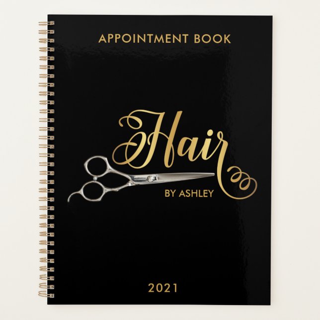 Black & Gold  Hairstylist Salon Name Planner (Front)