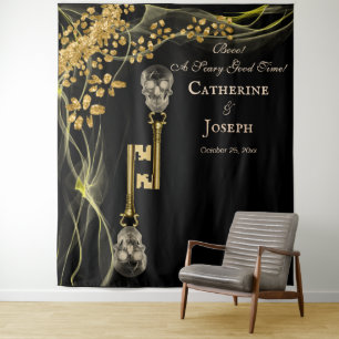 Black Gold Halloween Wedding & Gold Skull Keys Tapestry