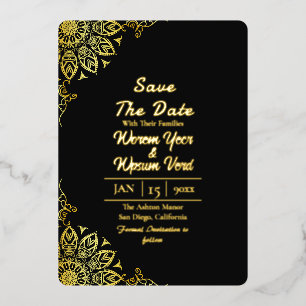Black gold Halloween wedding Save the Date