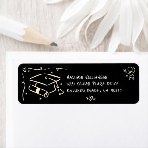 Black Gold Hand Drawn Doodles Graduate Cap Address