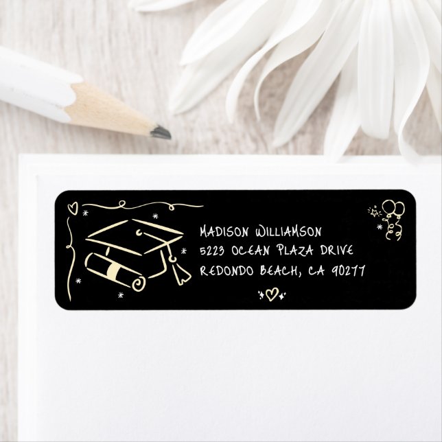 Black Gold Hand Drawn Doodles Graduate Cap Address (Insitu)