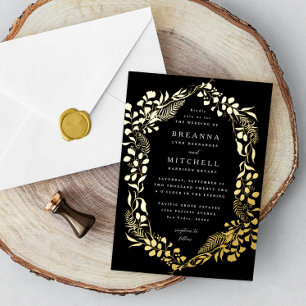Black Gold Hand-drawn Fern Eucalyptus Wedding
