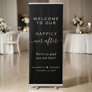 Black Gold Happily Ever After Wedding Welcome Retractable Banner
