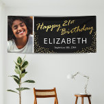Black Gold Happy 21st Birthday Photo Banner<br><div class="desc">Modern twenty first birthday party banner featuring a stylish black background that can be changed to any colour,  a photo of the birthday boy/girl,  gold sparkly glitter,  the words "happy 21st birthday" in a faux gold foil script,  their name,  and the date.</div>