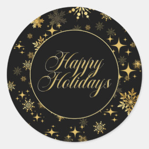Black Gold Happy Holidays Classic Round Sticker
