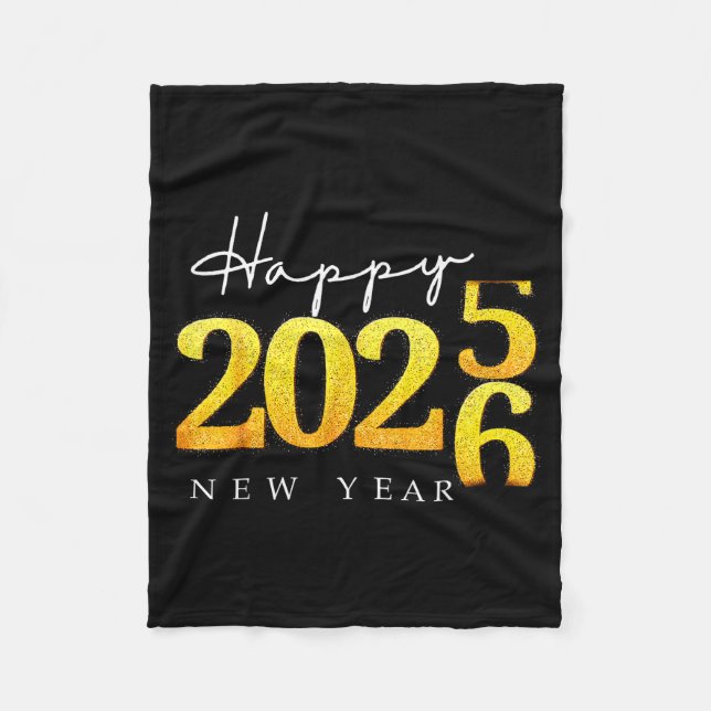Black Gold Happy New Year 2026 New Years Eve Party Fleece Blanket (Front)