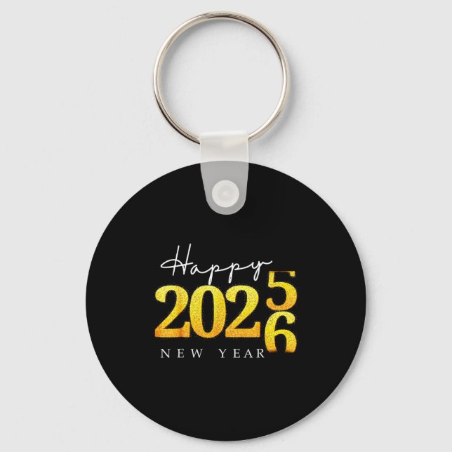 Black Gold Happy New Year 2026 New Years Eve Party Key Ring (Front)