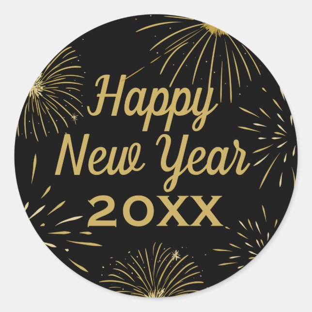 Black Gold Happy New Year 2027 Party Classic Round Sticker (Front)
