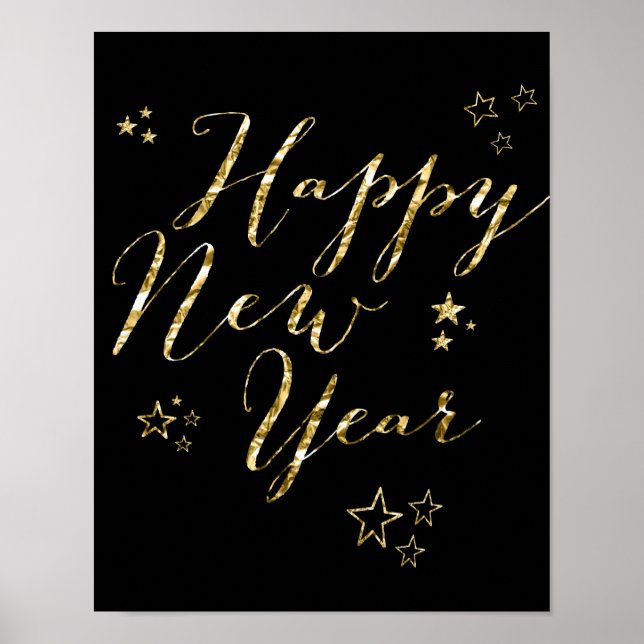 Black Gold Happy New Year Gold Sign Print 11x14 (Front)