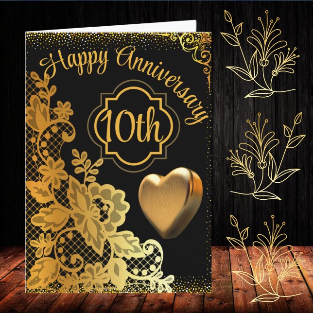 Black Gold Happy Wedding Anniversary For Couple   Card (Creator Uploaded)