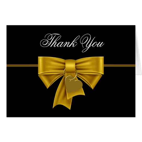 Black Gold Heart Bow Thank You Cards