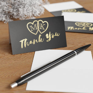 Black Gold Heart Mini Wedding Thank You Cards