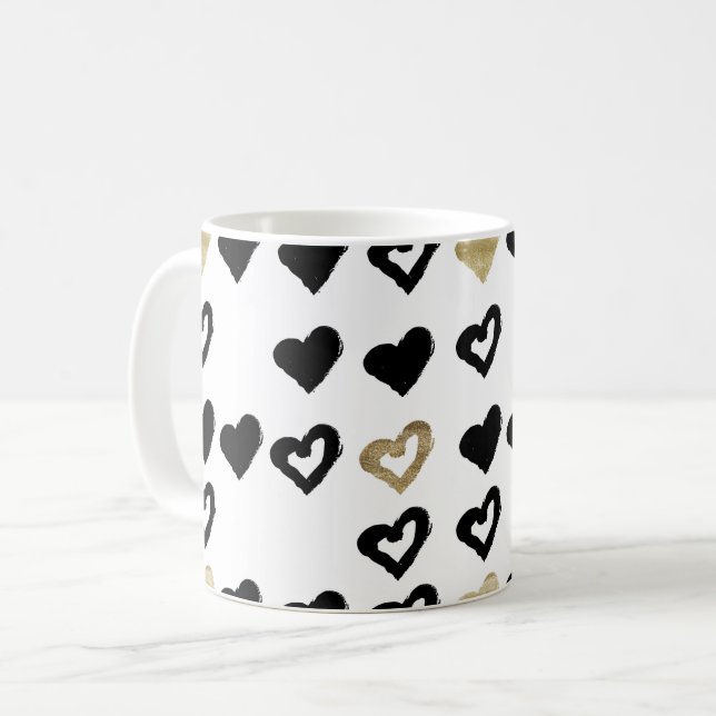 Black & Gold Heart Mug (Front Left)