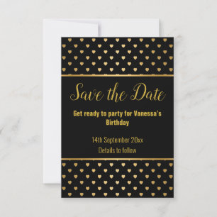 BLACK GOLD HEART PATTERN SAVE THE DATE RSVP CARD
