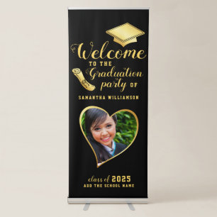 Black Gold Heart Shape Photo Welcome Graduation Retractable Banner