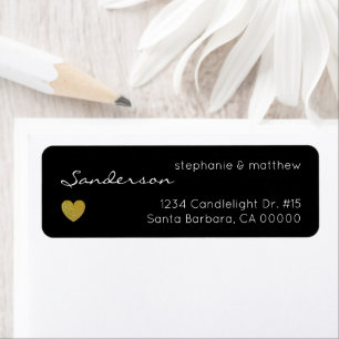 Black Gold Heart Wedding Return Address